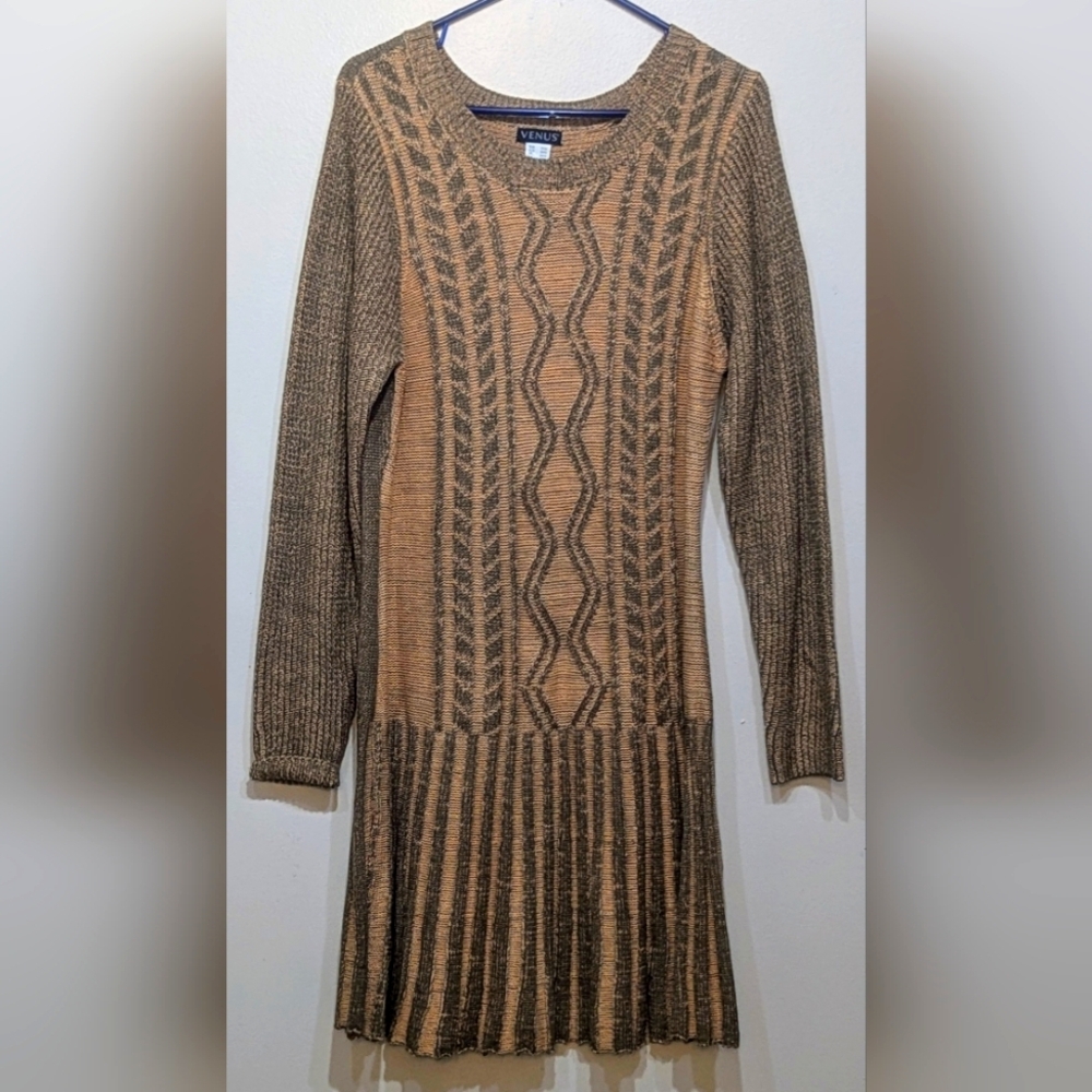 VENUS Beige and Brown Long Sleeve Dress